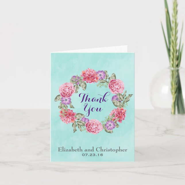 Floral Watercolor Wreath Wedding Thank You (Front)