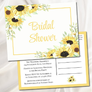 Floral Watercolor Yellow Sunflower Bridal Shower  Invitation Postcard
