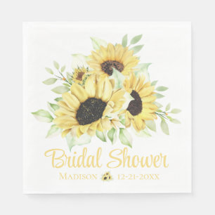 Floral Watercolor Yellow Sunflower Bridal Shower Napkin