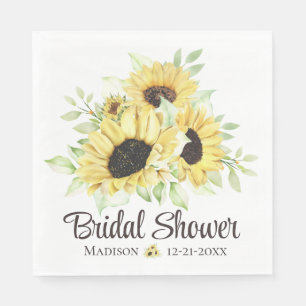 Floral Watercolor Yellow Sunflower Bridal Shower Napkin