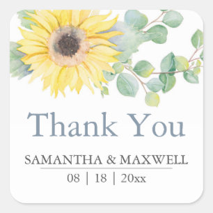 Floral Watercolor Yellow Sunflower Favour Stickers