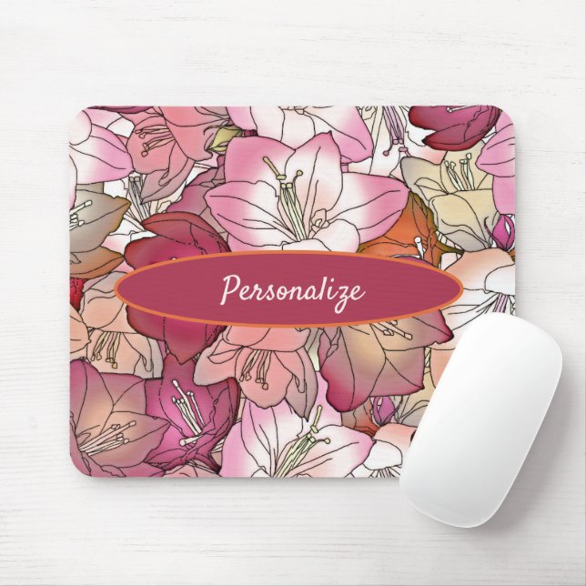 Floral Watercolors Pink Purple Flowers Personalise Mouse Mat (With Mouse)