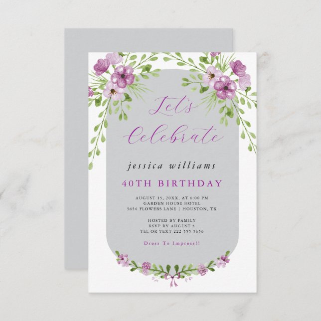 Floral Watercolour Decoration Birthday Party Invitation (Front/Back)