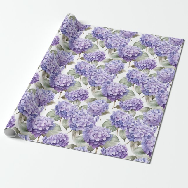 Floral watercolour - Lavender Purple Hydrangeas Wrapping Paper (Unrolled)