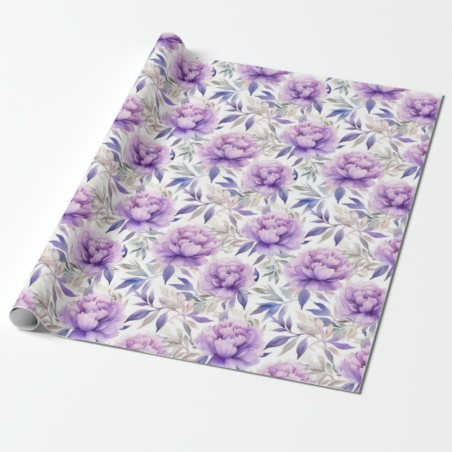 Floral watercolour - lavender purple Peonies Wrapping Paper (Unrolled)