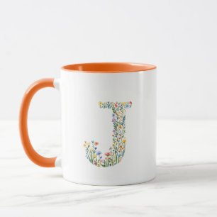 Floral Watercolour Letter J Monogram Mug