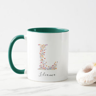 Floral Watercolour Letter L Monogram & Custom Name Mug