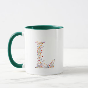 Floral Watercolour Letter L Monogram Mug