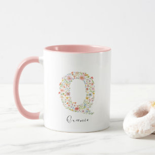 Floral Watercolour Letter Q Monogram & Custom Name Mug