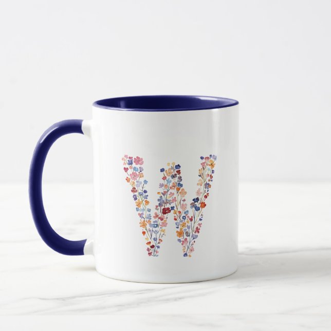 Floral Watercolour Letter W Monogram Mug (Left)