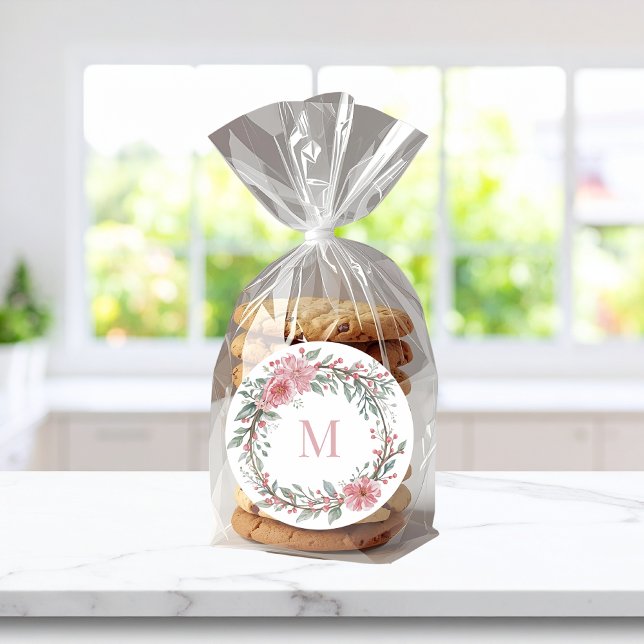 Floral Watercolour Monogram – Personalise Initial Classic Round Sticker (Floral Watercolour Monogram (personalise) Sticker)