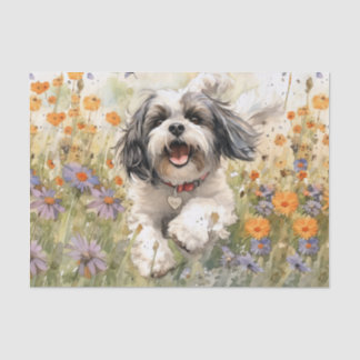 Floral Watercolour Shih Tzu running through flower Tissue Paper