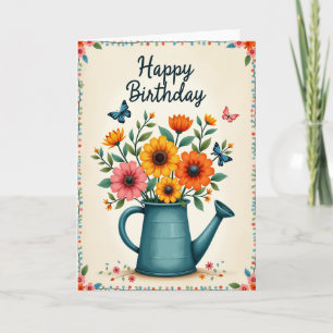 Floral Watering Can Birthday Card