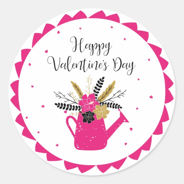 Floral Watering Can Valentine ID735 Classic Round Sticker (Front)