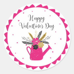 Floral Watering Can Valentine ID735 Classic Round Sticker