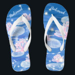 Floral Waterlily Blue White Wedding Bridesmaid Fli Flip Flops<br><div class="desc">This gorgeous pair of flip flops, featuring floral waterlily dotted with sparkling stars on the blue background with water ripples, is a memorable gift for wedding party members: bride, bridesmaids, mother of the bride, maid of honour... They will add a stylish dose of glam to your wedding day, bachelorette party, or other celebration....</div>