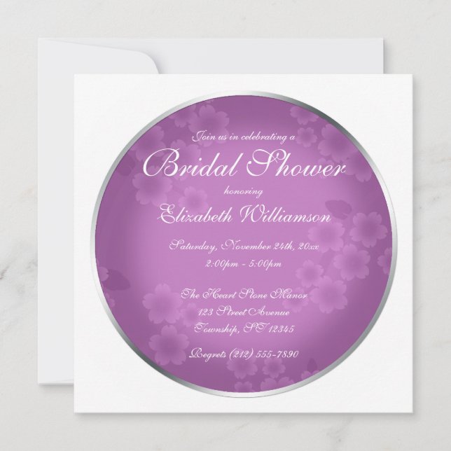 Floral Watermark Amethyst Bridal Shower Invitation (Front)