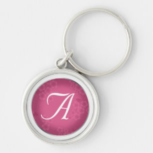 Floral Watermark Fuchsia Monogram Keychain