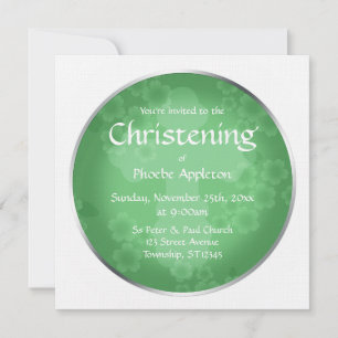 Floral Watermark Jade Green Christening Invitation