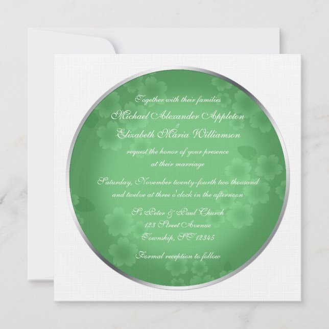 Floral Watermark Jade Green Wedding Invitations (Front)