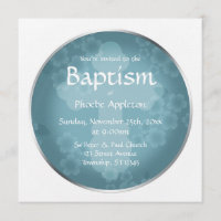 Floral Watermark Slate Blue Baptism Invitations