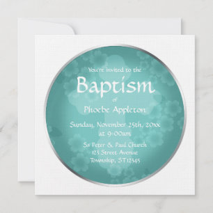 Floral Watermark Turquoise Baptism Invitations