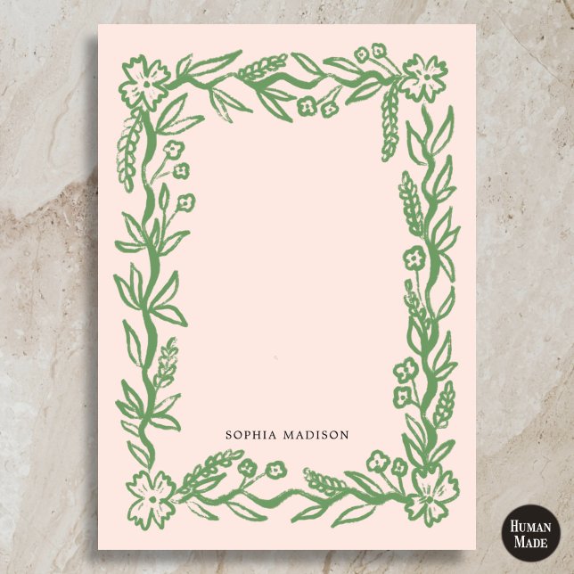 Floral Wavy Border Pink Green Card (Creator Uploaded)