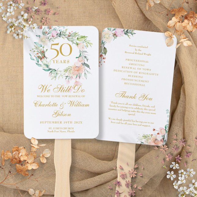 Floral We Still Do Vow Renewal Anniversary Program Hand Fan (Floral We Still Do Vow Renewal Anniversary Program Hand Fan)