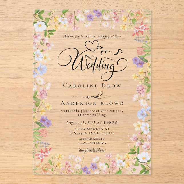 Floral Wedding Acrylic Invitations (Front)