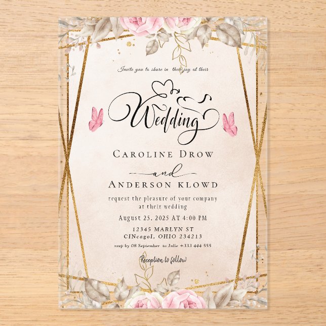 Floral Wedding Acrylic Invitations (Front)
