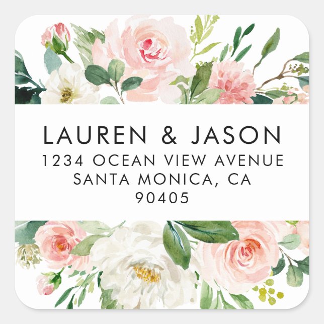 Floral Wedding Address Labels, Rustic, Boho Square Sticker (Front)