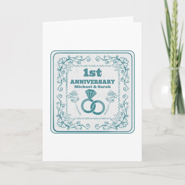 Floral wedding Anniversary Customisable year Card (Front)