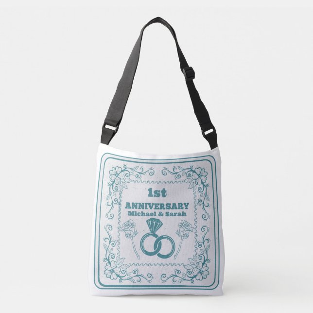 Floral wedding Anniversary Customisable year Crossbody Bag (Front)