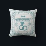 Floral wedding Anniversary Customisable year Cushion<br><div class="desc">A romantic design for a husband and wife on their wedding anniversary. This design has linked wedding rings and roses. The date can be customised to suit the year of your anniversary.</div>