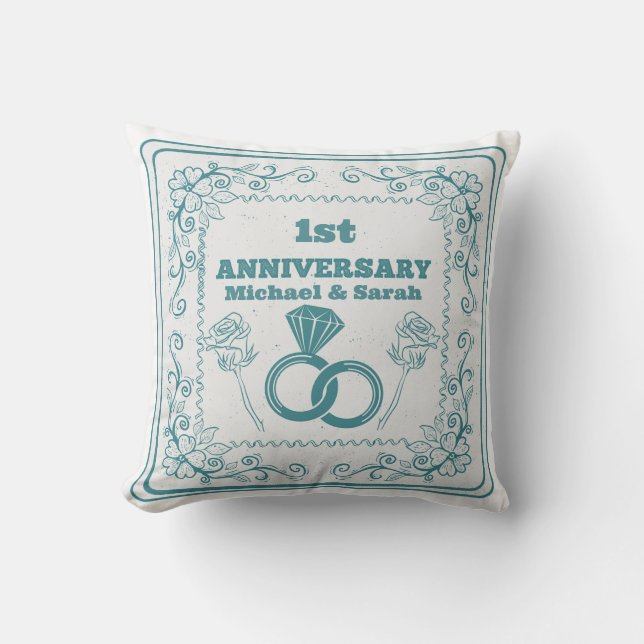 Floral wedding Anniversary Customisable year Cushion (Front)