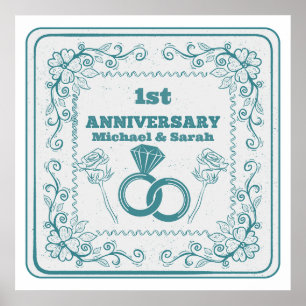 Floral wedding Anniversary Customisable year Poster