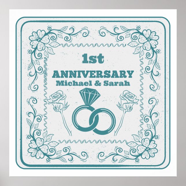 Floral wedding Anniversary Customisable year Poster (Front)