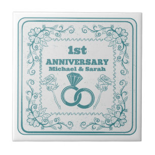 Floral wedding Anniversary Customisable year Tile