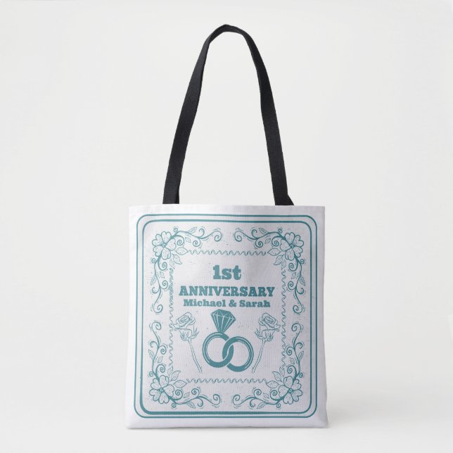 Floral wedding Anniversary Customisable year Tote Bag (Front)