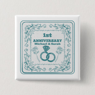 Floral wedding Anniversary Customizable year 15 Cm Square Badge