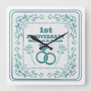 Floral wedding Anniversary Customizable year Square Wall Clock