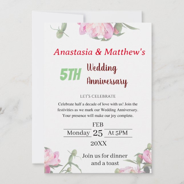 Floral Wedding Anniversary Invitation (Front)