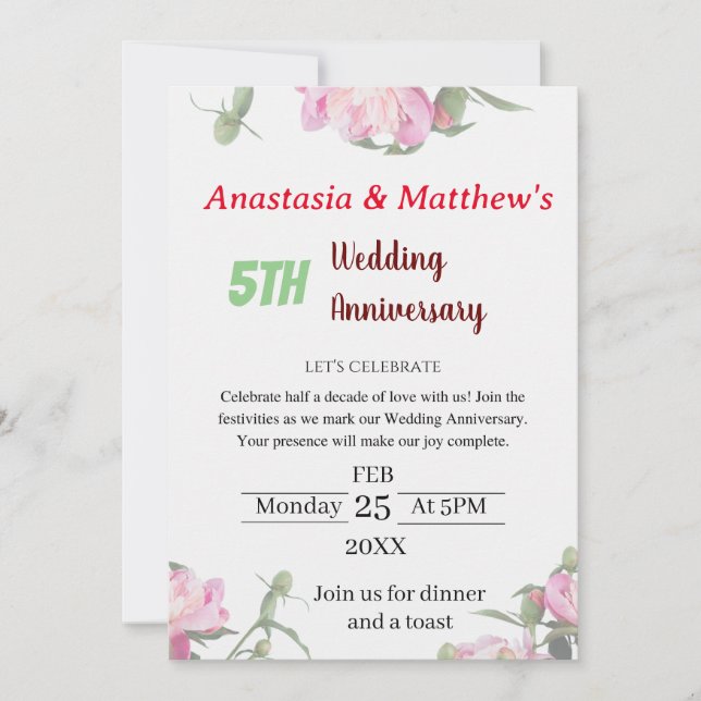 Floral Wedding Anniversary Invitation (Front)
