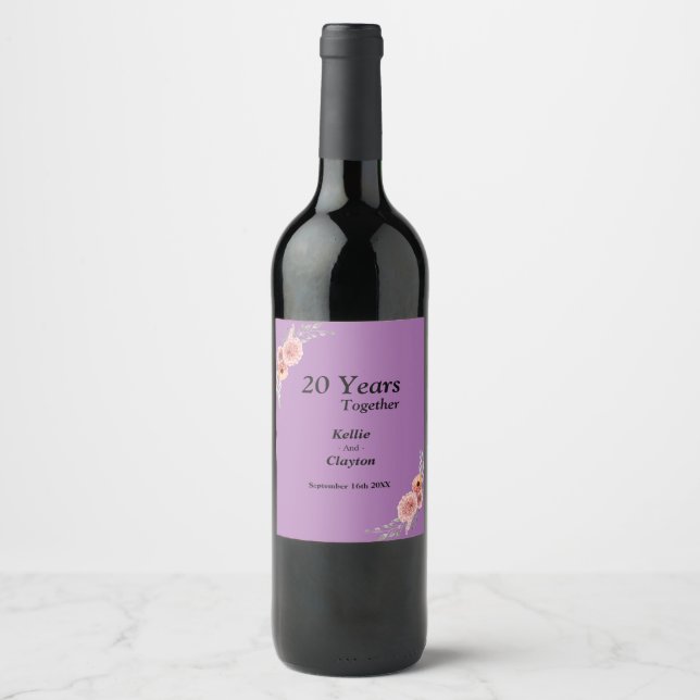 Floral Wedding Anniversary Wine Label (Front)