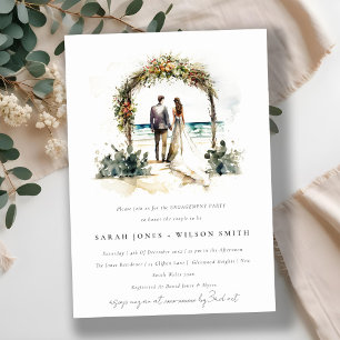 Floral Wedding Arch Beach Seascape Engagement Invitation