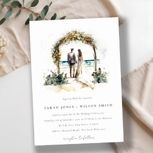 Floral Wedding Arch Coastal Beach Seascape Wedding Invitation