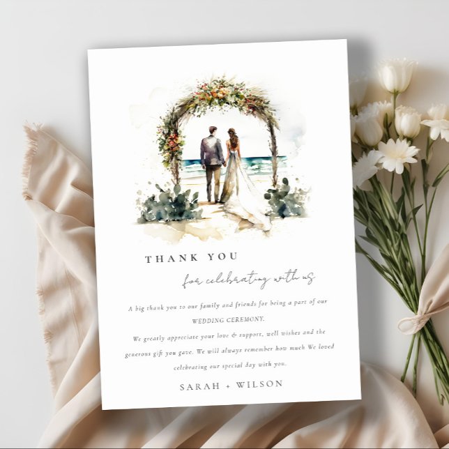 Floral Wedding Arch Coastal Beach Seascape Wedding Thank You Card (Creator Uploaded)