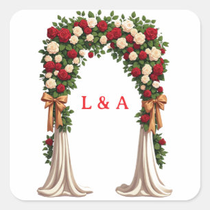 Floral Wedding Arch Roses And Gold Bow Decor 🌸 Square Sticker