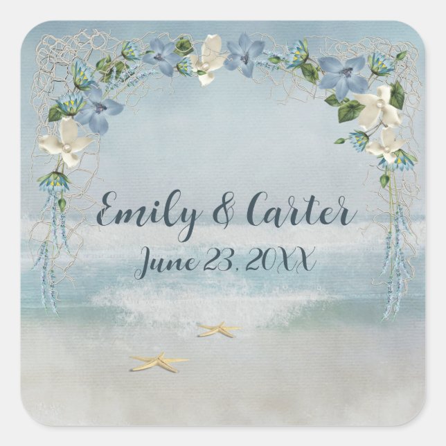 Floral Wedding Arch with Nautical Net Square Sticker (Front)