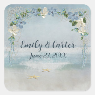 Floral Wedding Arch with Nautical Net Square Sticker